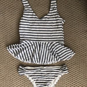 Cupshe medium 2 piece bikini grey/white stripes